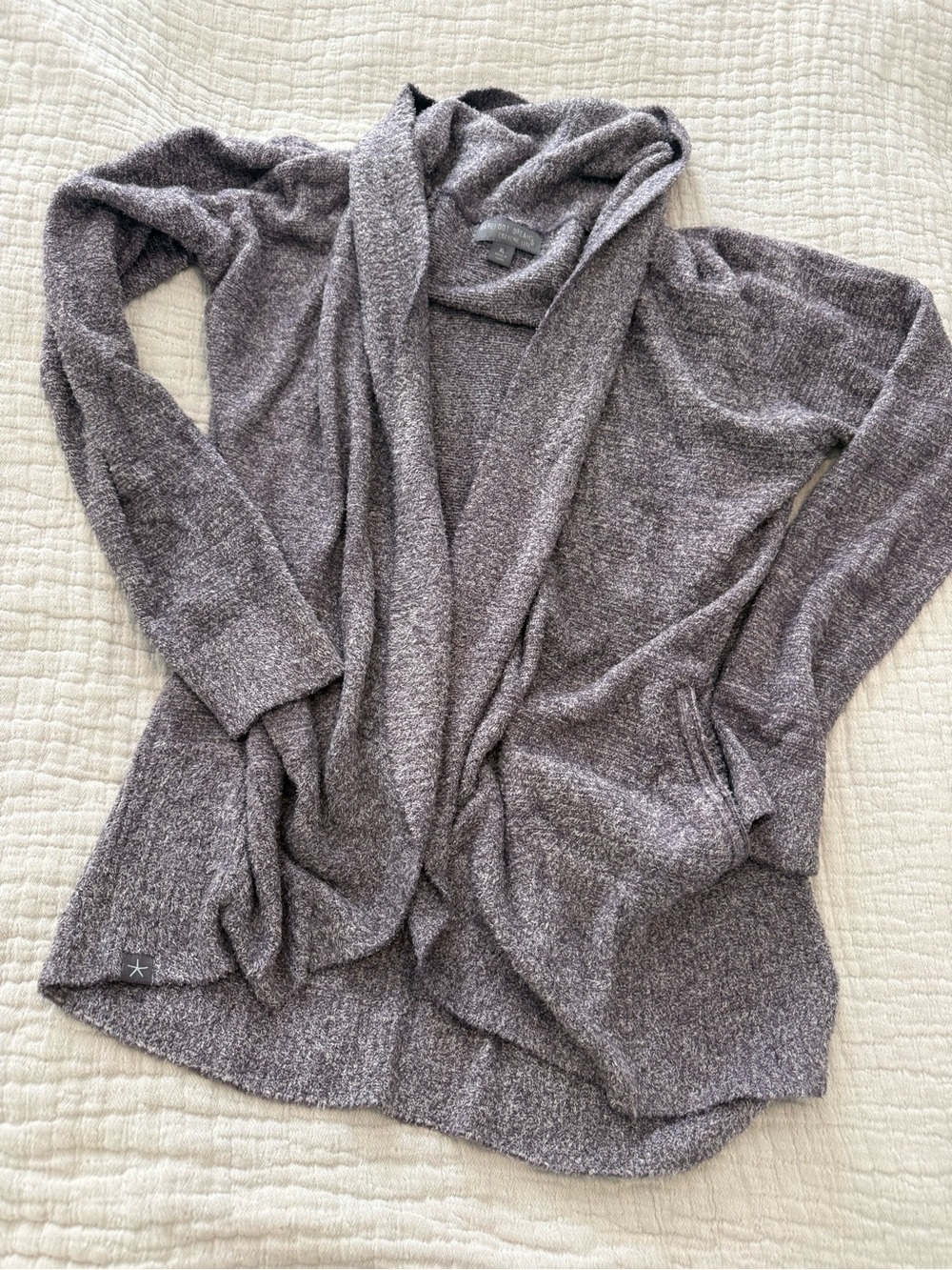 Barefoot Dreams Heathered Gray Purple Circle Open-Front Cardigan NWOT G000